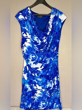 LAURA Blue Floral Cowl Midi Dress